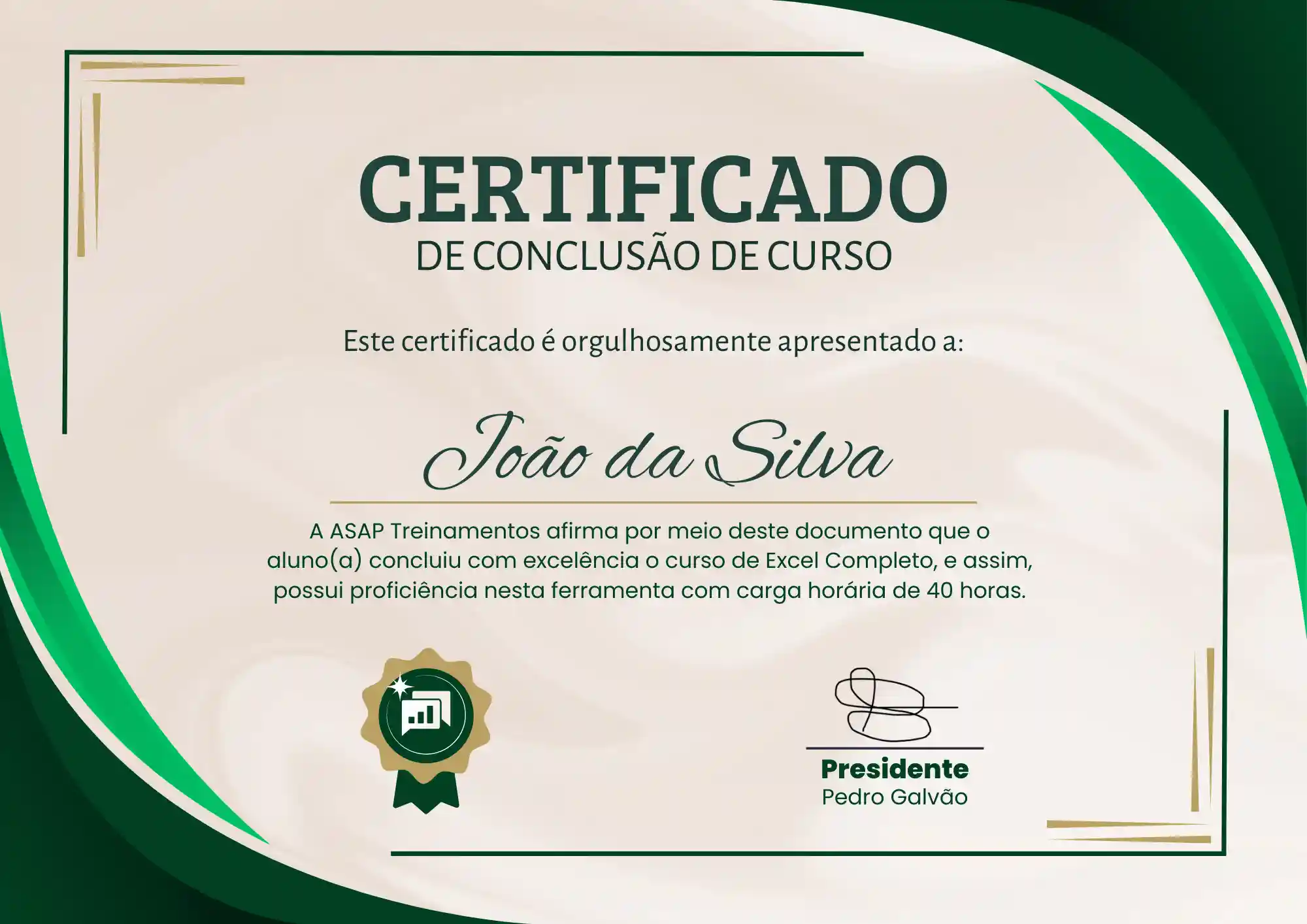 Certificado de conclusão ASAP Treinamentos